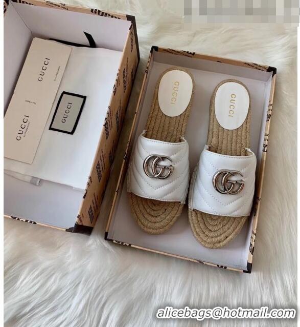 Luxury Gucci Matelassé Chevron Leather Espadrille Sandal 573028 White 2020