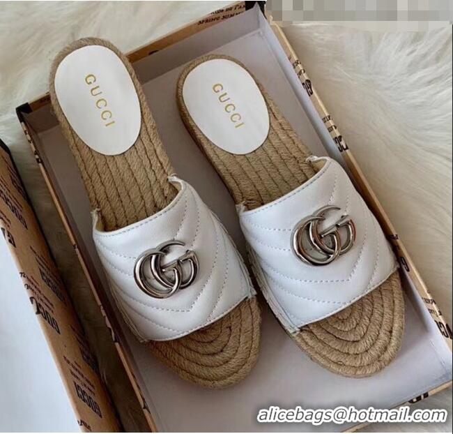 Luxury Gucci Matelassé Chevron Leather Espadrille Sandal 573028 White 2020