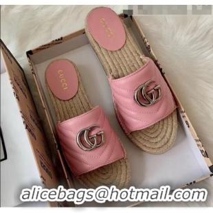 Popular Style Gucci Matelassé Chevron Leather Espadrille Sandal 573028 Pastel Pink 2020