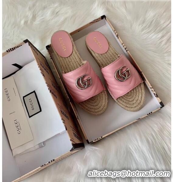 Popular Style Gucci Matelassé Chevron Leather Espadrille Sandal 573028 Pastel Pink 2020