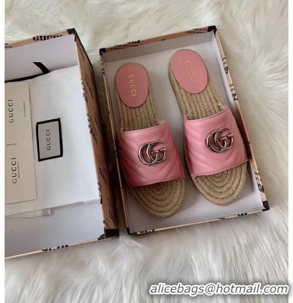 Popular Style Gucci Matelassé Chevron Leather Espadrille Sandal 573028 Pastel Pink 2020