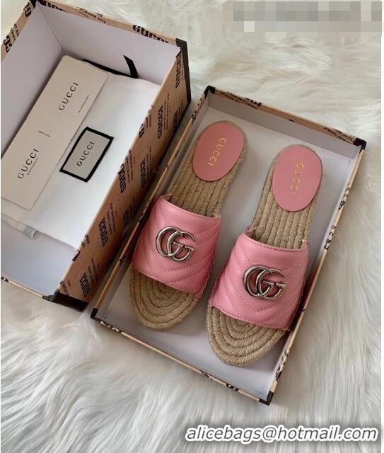 Popular Style Gucci Matelassé Chevron Leather Espadrille Sandal 573028 Pastel Pink 2020