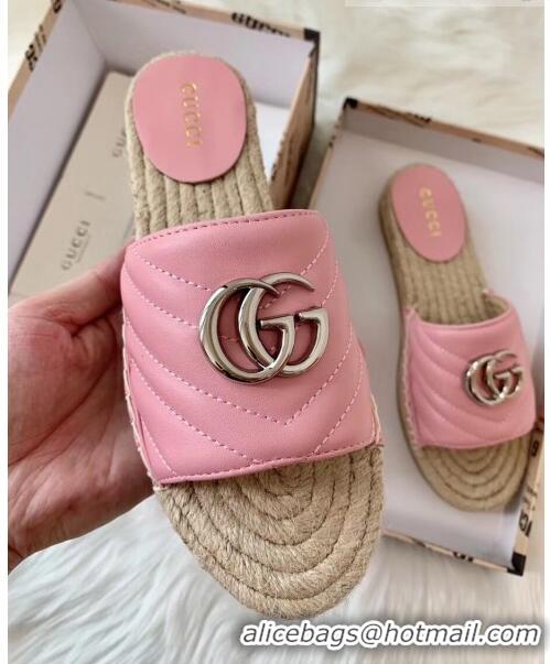 Popular Style Gucci Matelassé Chevron Leather Espadrille Sandal 573028 Pastel Pink 2020