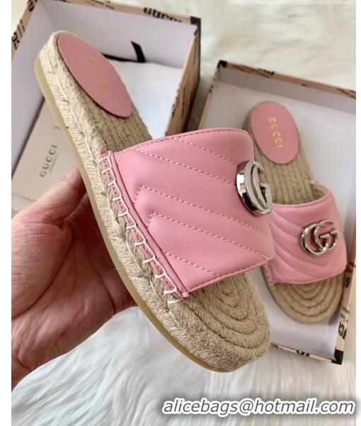 Popular Style Gucci Matelassé Chevron Leather Espadrille Sandal 573028 Pastel Pink 2020