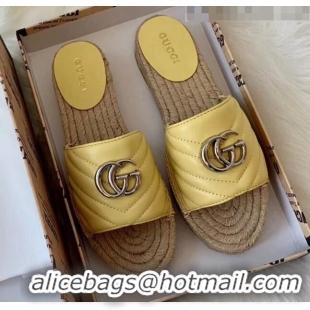 Low Cost Gucci Matelassé Chevron Leather Espadrille Sandal 573028 Pastel Yellow 2020