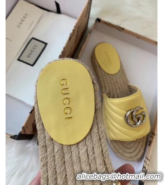 Low Cost Gucci Matelassé Chevron Leather Espadrille Sandal 573028 Pastel Yellow 2020