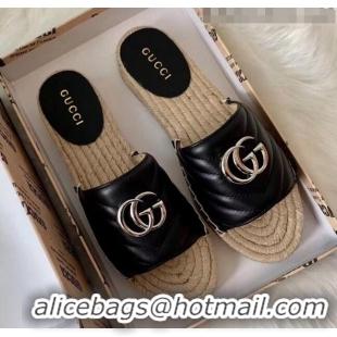 Cheapest Gucci Matelassé Chevron Leather Espadrille Sandal 573028 Black 2020