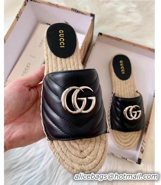 Cheapest Gucci Matelassé Chevron Leather Espadrille Sandal 573028 Black 2020