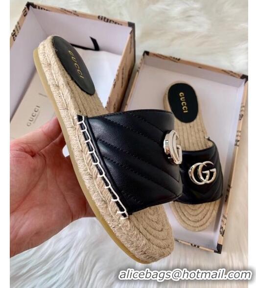 Cheapest Gucci Matelassé Chevron Leather Espadrille Sandal 573028 Black 2020