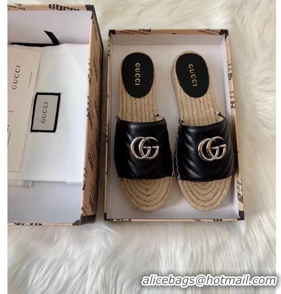 Cheapest Gucci Matelassé Chevron Leather Espadrille Sandal 573028 Black 2020