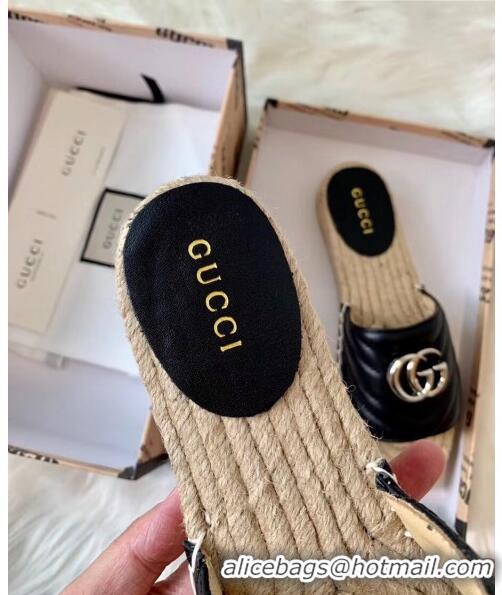 Cheapest Gucci Matelassé Chevron Leather Espadrille Sandal 573028 Black 2020