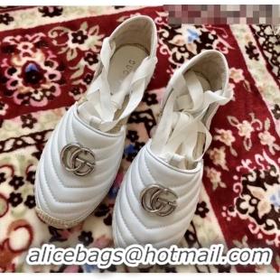 Low Cost Gucci Matelassé Chevron Leather Espadrille Sandal With Ribbon 628148 White 2020