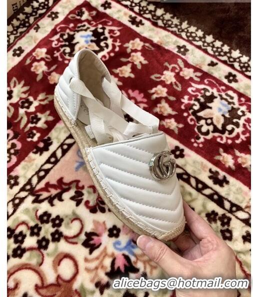 Low Cost Gucci Matelassé Chevron Leather Espadrille Sandal With Ribbon 628148 White 2020