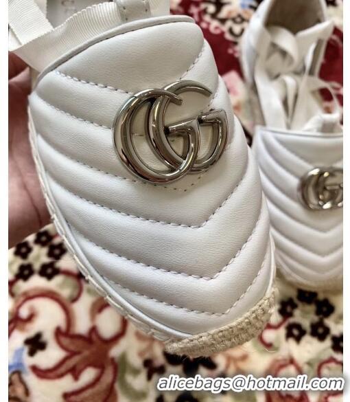 Low Cost Gucci Matelassé Chevron Leather Espadrille Sandal With Ribbon 628148 White 2020