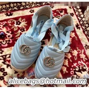 Trendy Design Gucci Matelassé Chevron Leather Espadrille Sandal With Ribbon 628148 Pastel Blue 2020