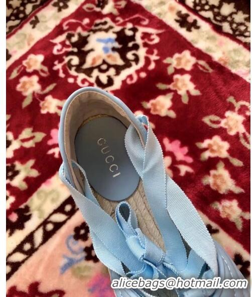 Trendy Design Gucci Matelassé Chevron Leather Espadrille Sandal With Ribbon 628148 Pastel Blue 2020