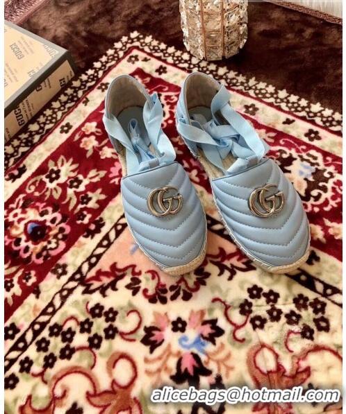 Trendy Design Gucci Matelassé Chevron Leather Espadrille Sandal With Ribbon 628148 Pastel Blue 2020