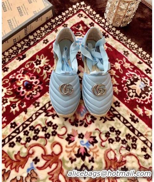 Trendy Design Gucci Matelassé Chevron Leather Espadrille Sandal With Ribbon 628148 Pastel Blue 2020