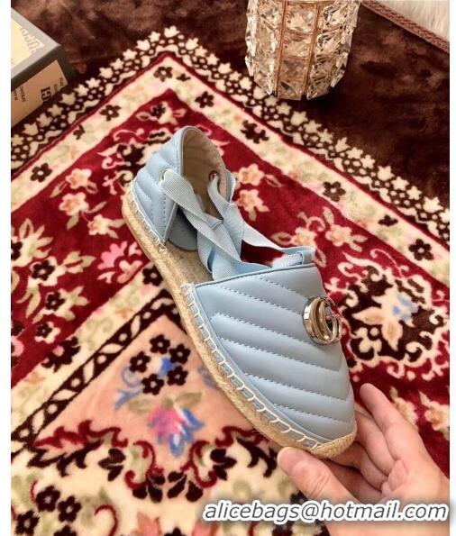 Trendy Design Gucci Matelassé Chevron Leather Espadrille Sandal With Ribbon 628148 Pastel Blue 2020