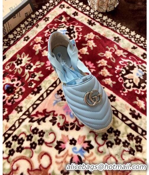 Trendy Design Gucci Matelassé Chevron Leather Espadrille Sandal With Ribbon 628148 Pastel Blue 2020