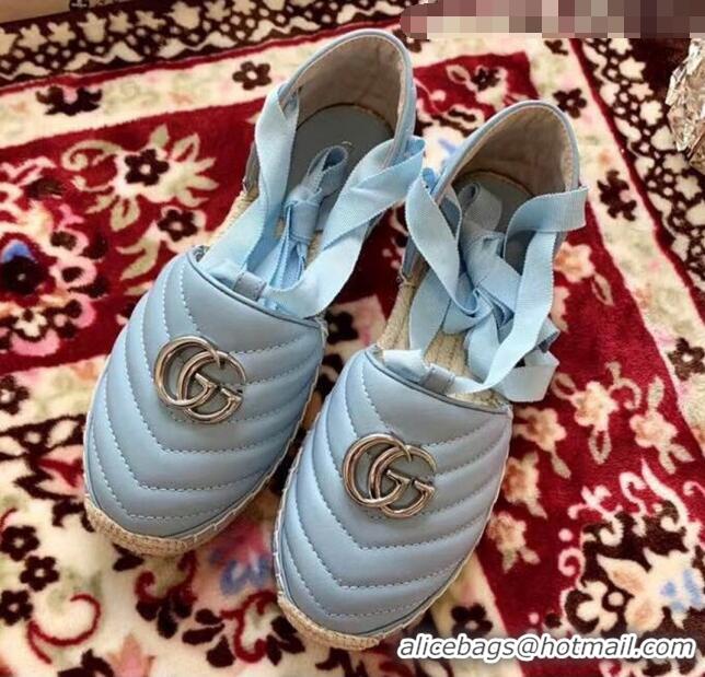 Trendy Design Gucci Matelassé Chevron Leather Espadrille Sandal With Ribbon 628148 Pastel Blue 2020