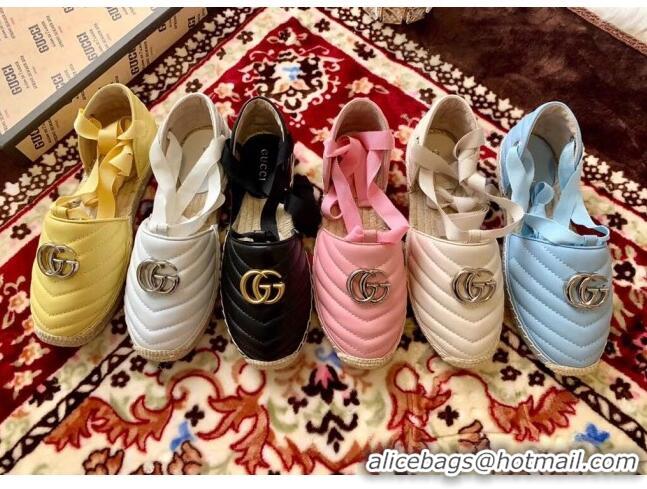 Trendy Design Gucci Matelassé Chevron Leather Espadrille Sandal With Ribbon 628148 Pastel Blue 2020