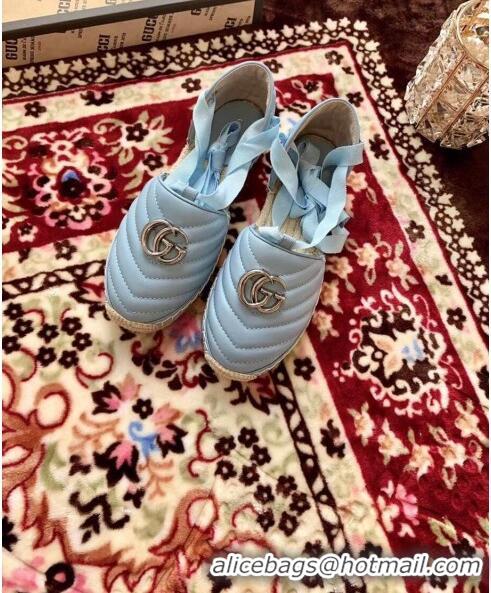 Trendy Design Gucci Matelassé Chevron Leather Espadrille Sandal With Ribbon 628148 Pastel Blue 2020