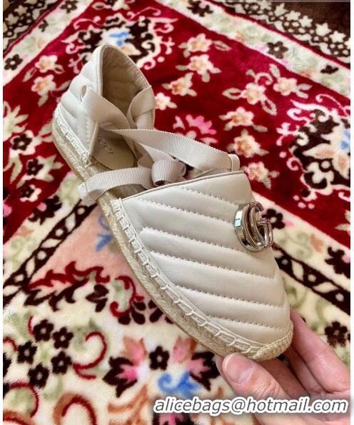 Chic Reproduction Gucci Matelassé Chevron Leather Espadrille Sandal With Ribbon 628148 Beige 2020