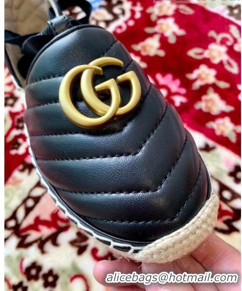 Most Popular Gucci Matelassé Chevron Leather Espadrille Sandal With Ribbon 628148 Black 2020