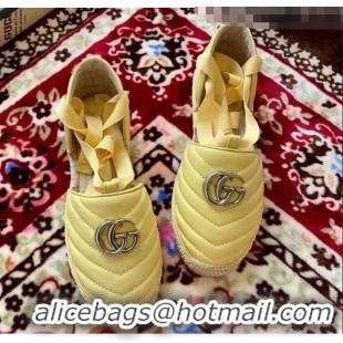 Top Grade Gucci Matelassé Chevron Leather Espadrille Sandal With Ribbon 628148 Pastel Yellow 2020