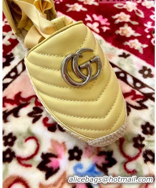 Top Grade Gucci Matelassé Chevron Leather Espadrille Sandal With Ribbon 628148 Pastel Yellow 2020