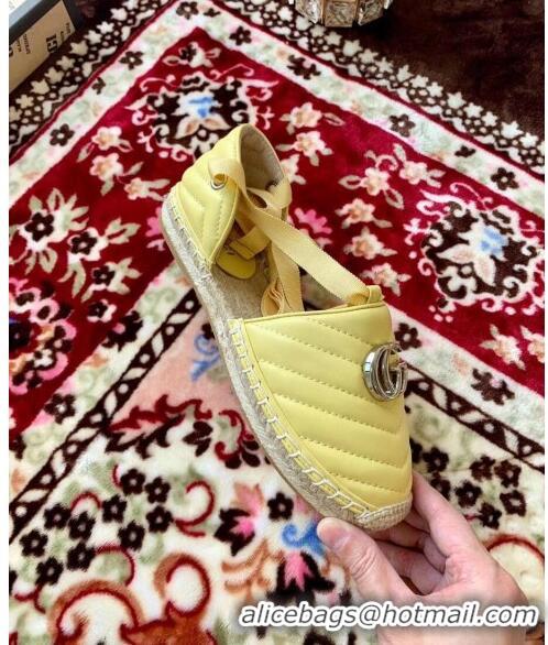 Top Grade Gucci Matelassé Chevron Leather Espadrille Sandal With Ribbon 628148 Pastel Yellow 2020