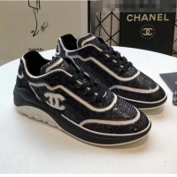 Cheapest Chanel CC Logo Sequins & Leather Sneakers G35936 Black/White 2020