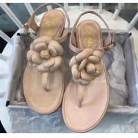 Buy Discount Chanel Lambskin Classic Camellia Thong Sandals BV2301 Nude 2020