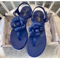 Specials Chanel Lambskin Classic Camellia Thong Sandals BV2301 Blue 2020