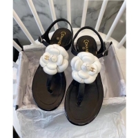 Imitation Chanel Lambskin Classic Camellia Thong Sandals BV2301 Black/White 2020