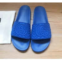 Imitation Gucci Matelassé Rubber Flat Slide Sandals 602067 Blue 2020 (For Women and Men)