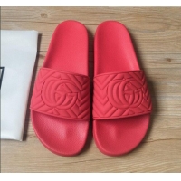 Wholesale Gucci Matelassé Rubber Flat Slide Sandals 602067 Red 2020 (For Women and Men)