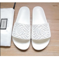 High Quality Gucci Matelassé Rubber Flat Slide Sandals 602067 White 2020 (For Women and Men)