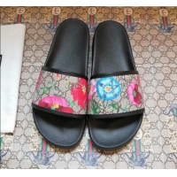 New Design Gucci GG Flora Flat Slide Sandals 602096 Black 2020 (For Women and Men)