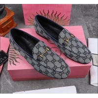 Cheapest Gucci Jordaan Horsebit GG Canvas Flat Loafers GG3013 Grey/Navy Blue 2020