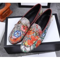 Top Quality Gucci Jordaan Horsebit Flower Print Canvas Flat Loafers GG3019 2020