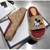 Imitation Gucci Mickey & GG Canvas Platform Slide Sandal 573018 2019