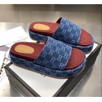 Top Quality Gucci Denim Blue GG Platform Slide Sandal 573018