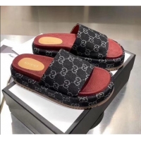 Top Quality Gucci Denim Black GG Platform Slide Sandal 573018