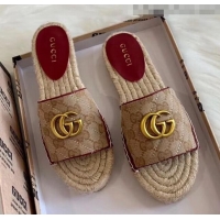 Duplicate Gucci GG Matelassé Canvas Espadrille Sandal GG1401 Beige/Burgundy