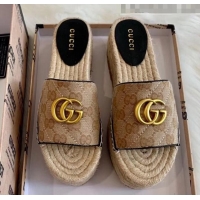 Low Price Gucci GG Matelassé Canvas Espadrille Sandal With Cord platform GG1405 Beige 2020