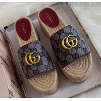 Discount Gucci GG Matelassé Canvas Espadrille Sandal With Cord platform GG1407 Blue 2020