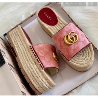 Wholesale Gucci GG Matelassé Canvas Espadrille Sandal With Cord platform GG1408 Pink 2020