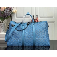 Top Grade Louis Vuitton Keepall Triangle Bandouliere 50 M45048 Blue